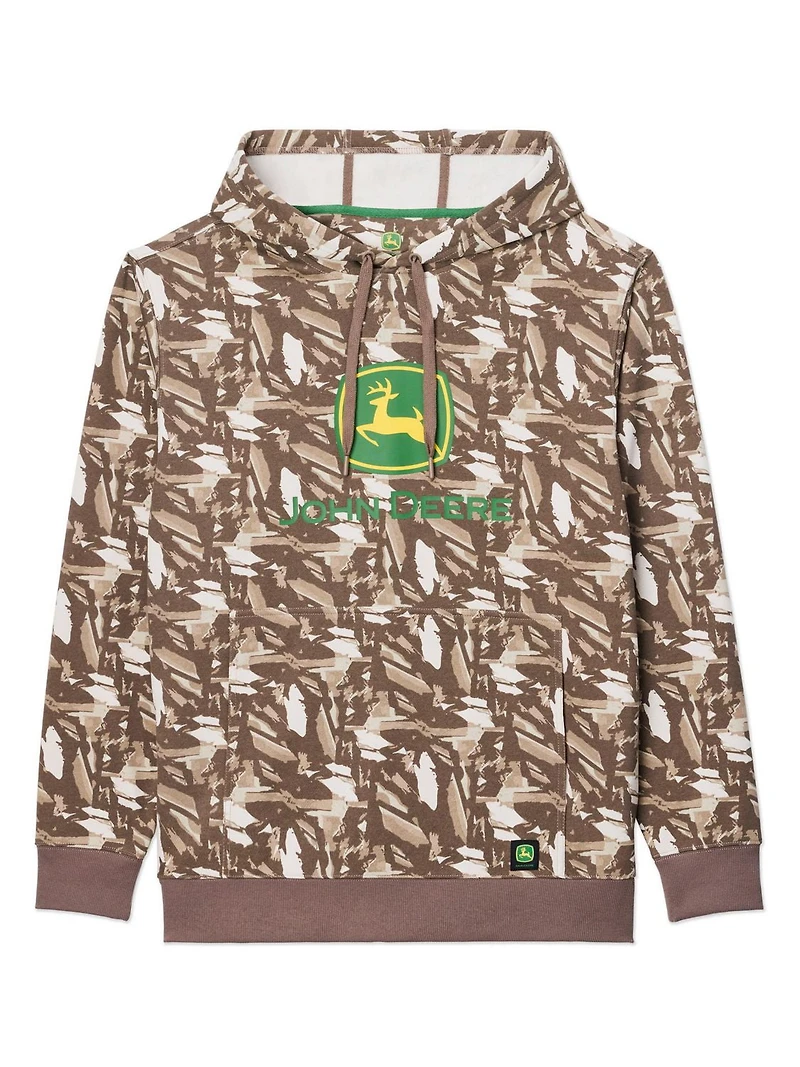 John Deere Men’s Core Logo Pull Over Fleece Hoodie Graphic Camo Print,