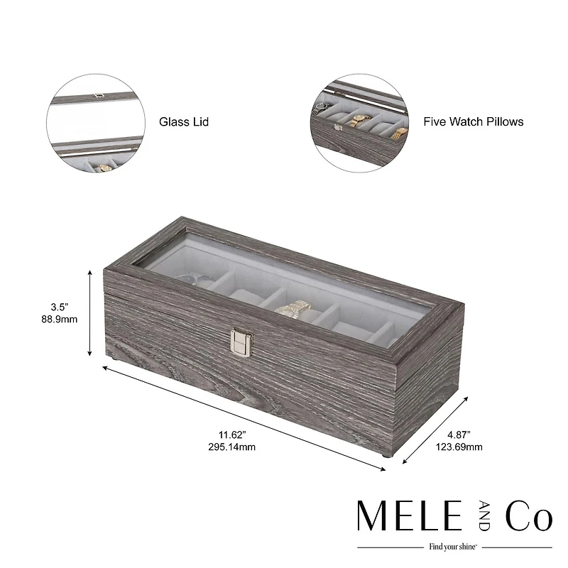 Mele and Co Nolan Grey Woodgrain Watch Storage with Glass Lid