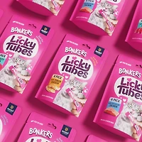 BONKERS Licky Tubes, Chicken Flavor, Wet Lickable Tube Cat Snacks, Treats for Cats, 4 Piece Pouch, Licky Tubes Wet Cat Treats Chicken Recipe 4 Pack