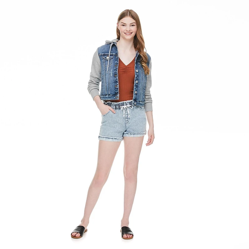 No Boundaries Women's Frayed Elasticized Waistband Short