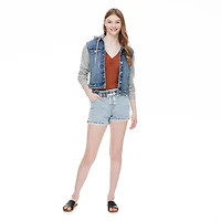 No Boundaries Women's Frayed Elasticized Waistband Short