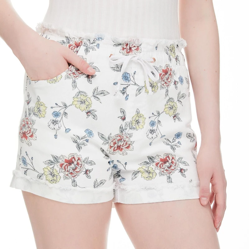 Short imprimé et effrangé à ceinture montée élastique No Boundaries pour femmes