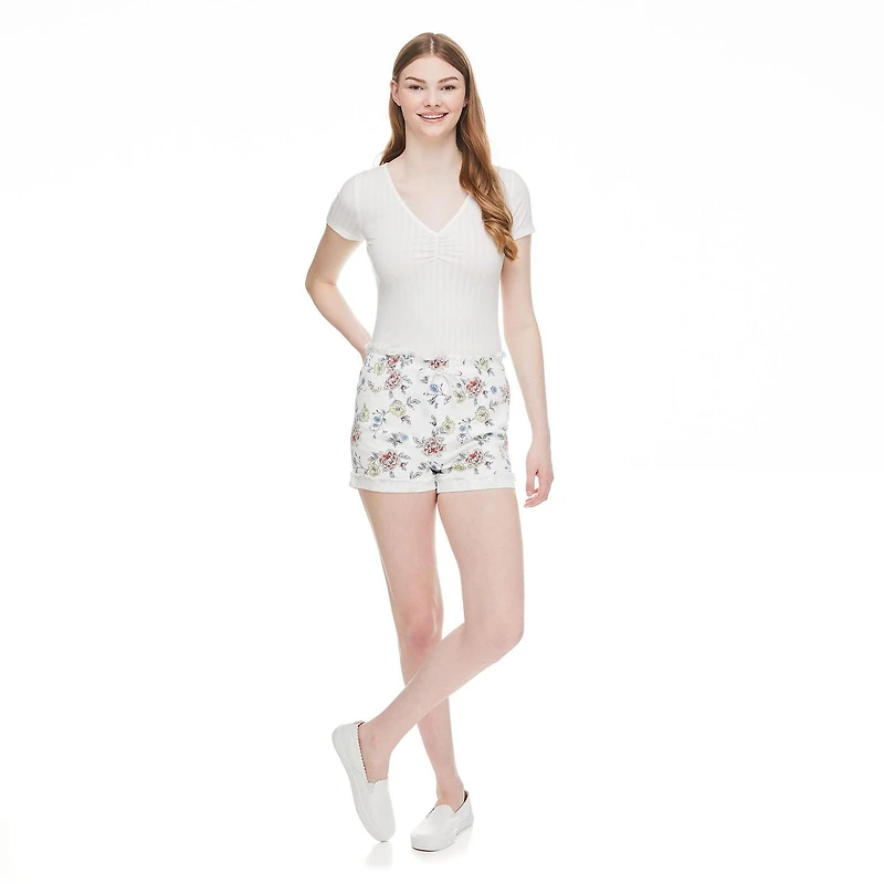 Short imprimé et effrangé à ceinture montée élastique No Boundaries pour femmes