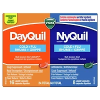 Vicks DayQuil and NyQuil Cold and Flu Symptom Relief, Liquicap Medicine, Multi-Symptom Daytime and Nighttime Relief for Headache, Fever, Sore Throat Pain, Minor Aches and Pains, and Cough, Convenience