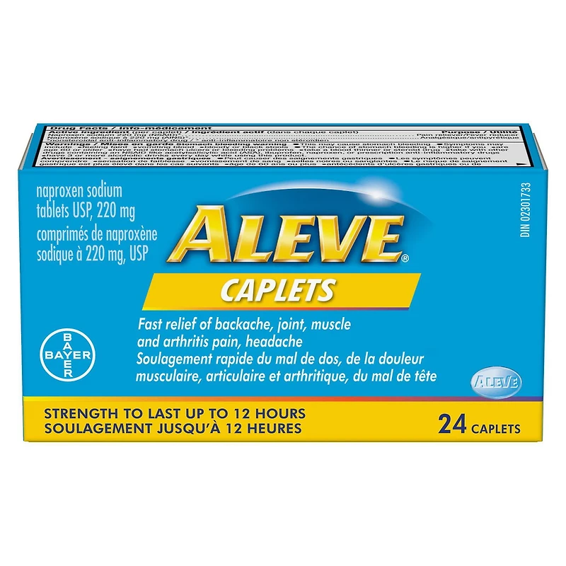 ALEVE pour le soulagement de la douleur, éprouvé en clinique, à action rapide et durable, naproxène sodique 24 caplets
