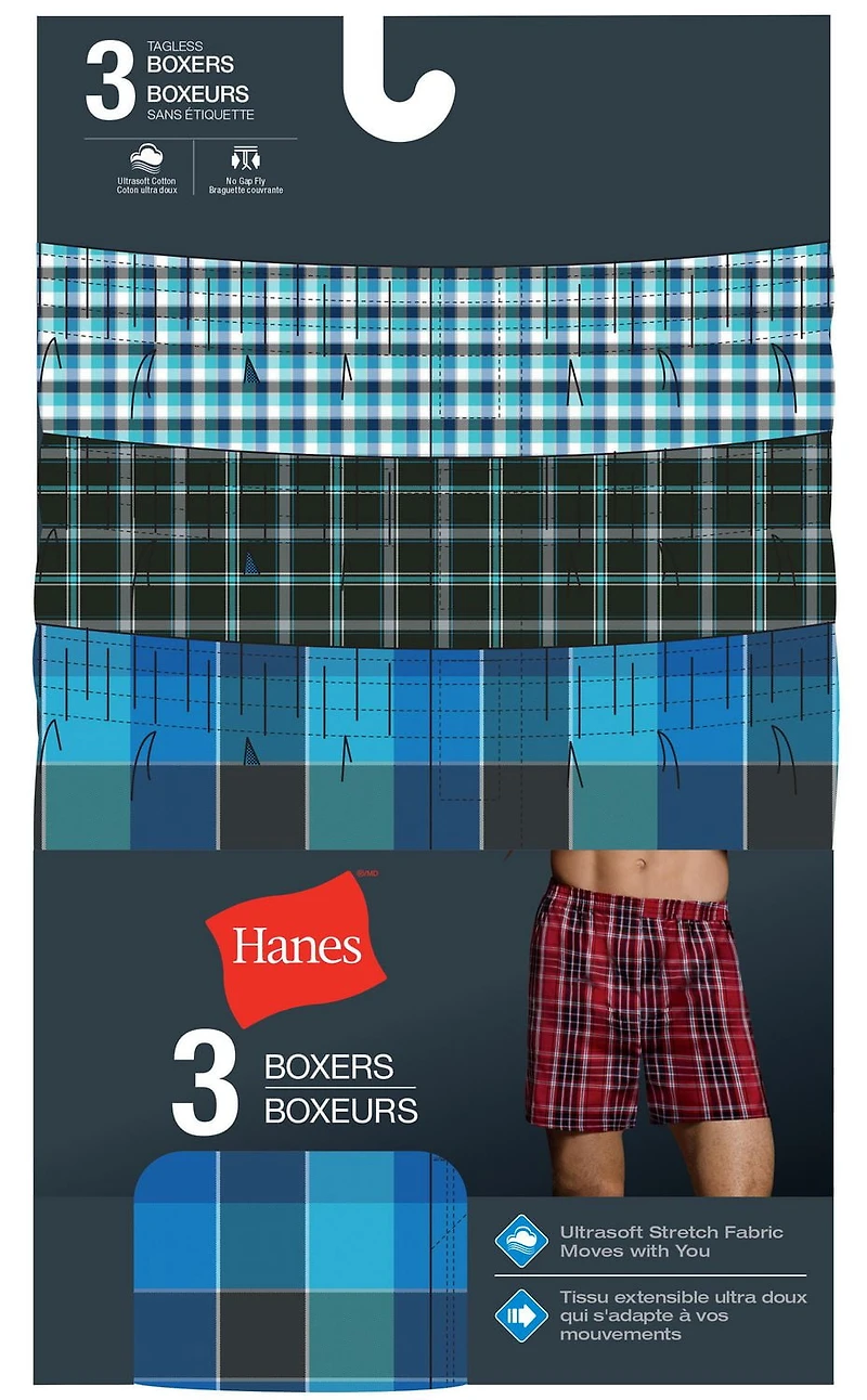 Boxeur tissé sans étiquettes de Hanes pour hommes, paq. de 3