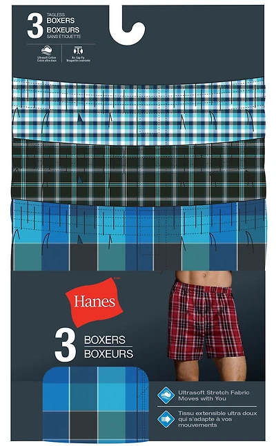 Boxeur tissé sans étiquettes de Hanes pour hommes, paq. de 3