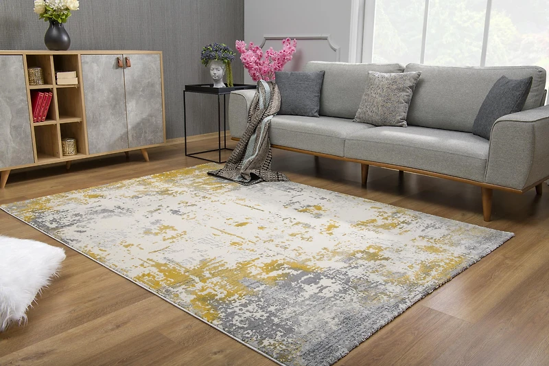 Tapis d'intérieur abstrait Rug Branch Vogue 2' x 16' (taille exacte : 2'3" 16'), gris doré, contemporain - Entrée, couloir, salle de bain et cuisine