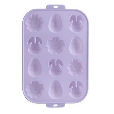Way to Celebrate Chocolate Mould, Bunnies, Flowers and Easter Egg, Purple