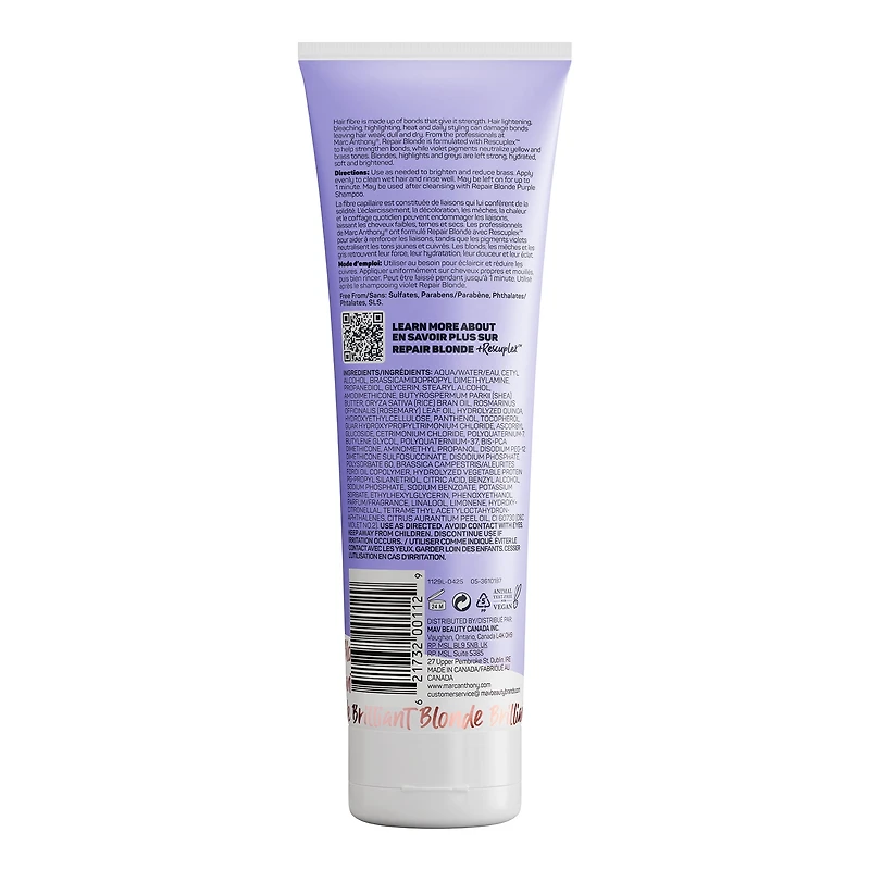 Marc Anthony Revitalisant Violet Soins Des Couleurs, Repair Blonde Rescueplex, 8oz MARC ANTHONY REPAIR BLONDE CON