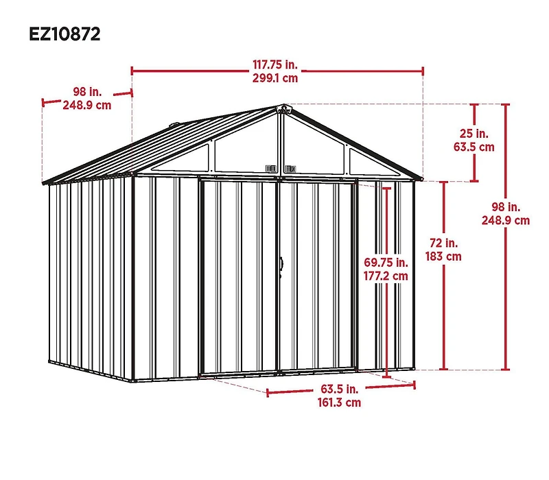 Remise EZEE 10x8 Galvan.,pignon haut,charbon/crème