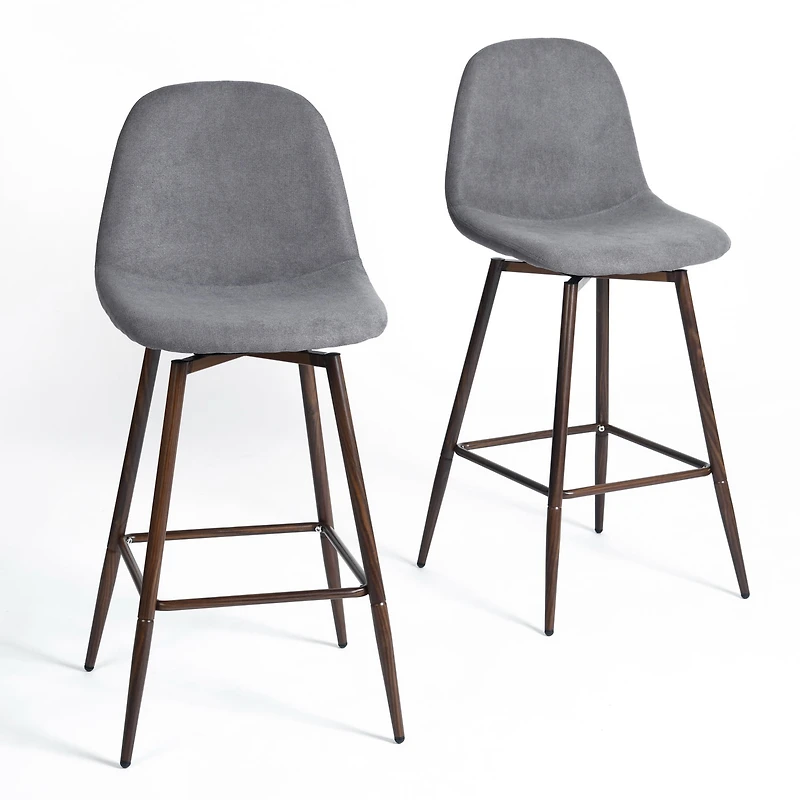 Homy Casa Lot de 2 tabourets de bar contemporains, hauteur d'assise 66 cm, revêtement en tissu et pieds en bois, Gris