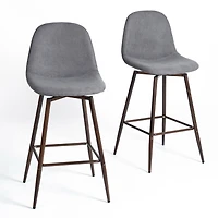 Homy Casa Lot de 2 tabourets de bar contemporains, hauteur d'assise 66 cm, revêtement en tissu et pieds en bois, Gris