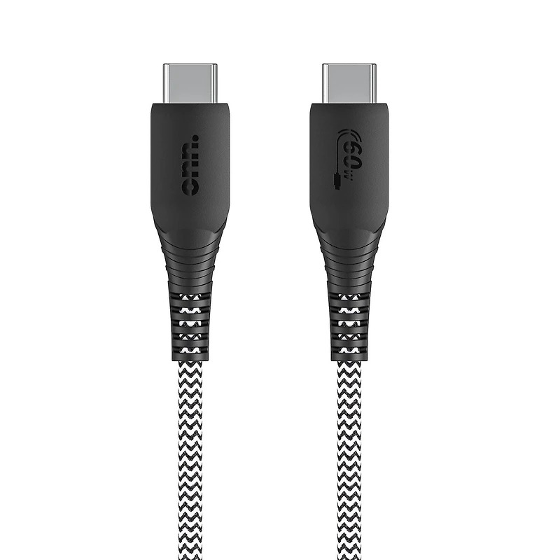 Câble USB tressé de 60 W certifié USB-C vers USB-C de 1,8 m/6 pi de Onn. Transfert pendant le chargement