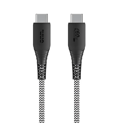 Câble USB tressé de 60 W certifié USB-C vers USB-C de 1,8 m/6 pi de Onn. Transfert pendant le chargement