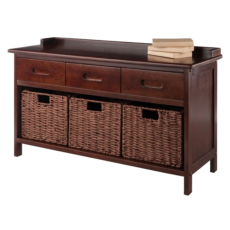 Banc de rangement Adriana 4pc avec paniers en noyer