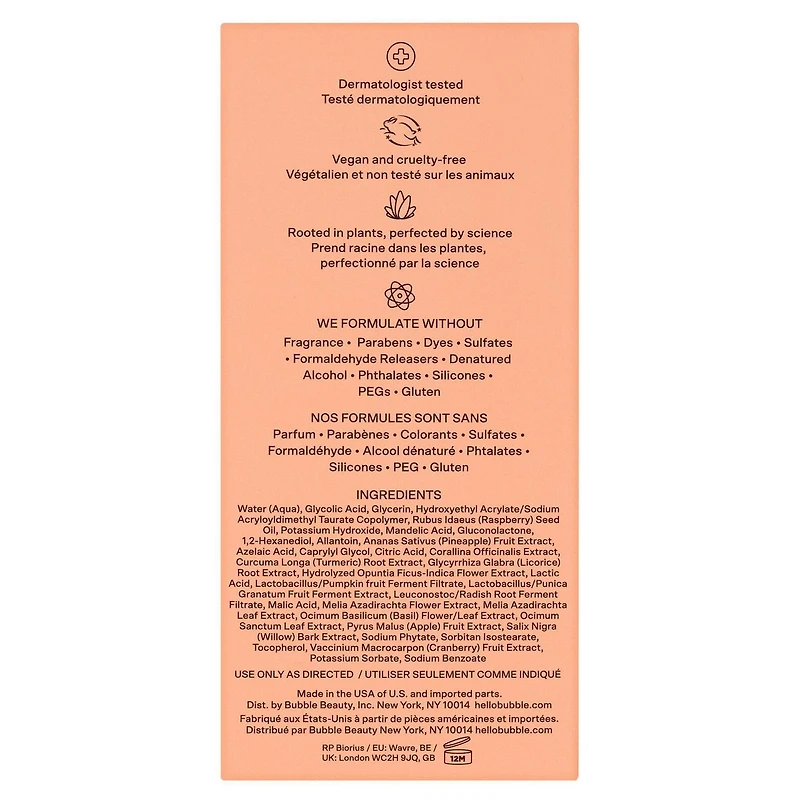 Bubble Skincare Deep Dive AHA + PHA Facial Exfoliant Mask, AHA + PHA Exfoliating Mask