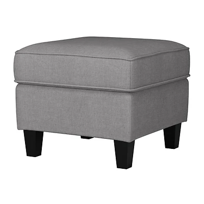 CorLiving Georgia Linen-Like Upholstered Square Padded Ottoman with Wood Legs