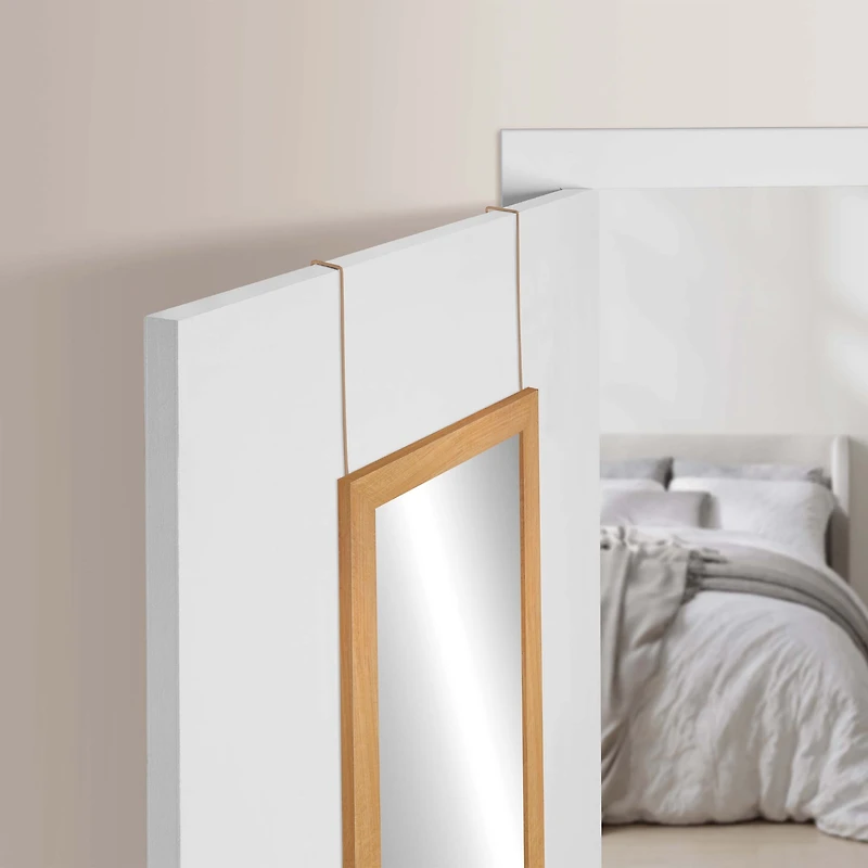 Mainstays Miroir Art Gallery,  Miroir Encadré Au-Dessus de la Porte, Miroir Pleine Longueur avec Deux Crochets, Finition Aspect Teck , 14.25x50.45po