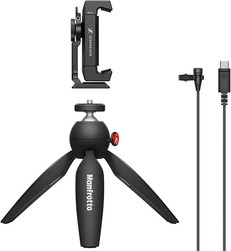 Sennheiser lav TP Kit Mobile USB-C avec Trépied Mini Manfrotto PIXI, Noir, 1