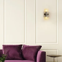 2-Light Matte Brass Wall Sconce with Ribbed Glass Shade
