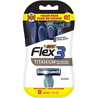 Rasoirs jetables pour hommes BIC Flex 3 Titanium, des rasoirs parfaits pour un rasage lisse et confortable, rasoirs 3 lames, paquet de 8. Paquet de 8