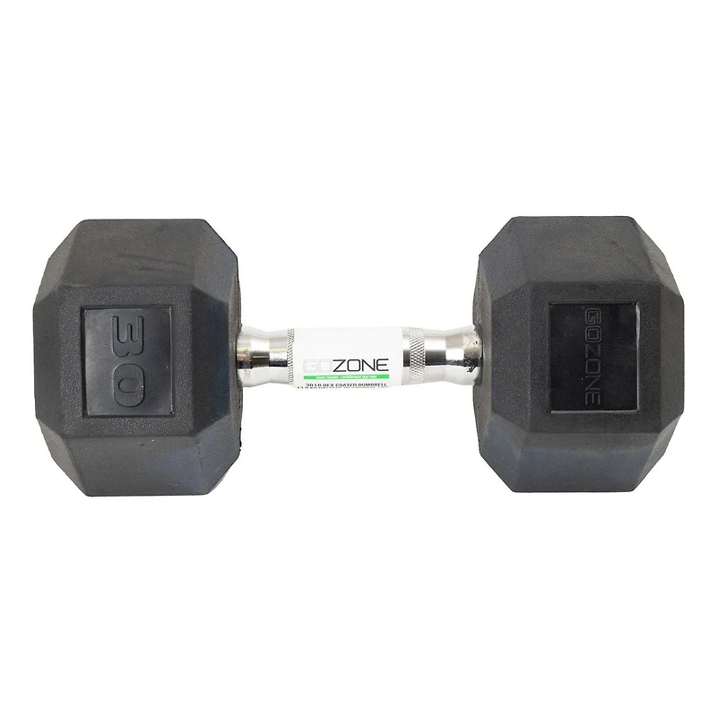 GoZone Rubber-Coated Hex Dumbbell – Black/Chrome, No-roll design