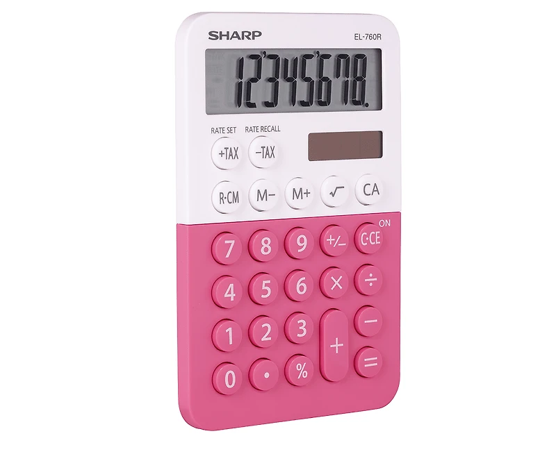 Sharp EL760RPK Student Desktop Calculator for Elementary & Middle School, XL 8-Digit Display, Twin Power, Inclined Screen, Tax Keys & Constant Calculation Function