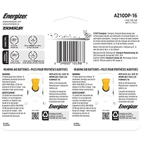 Energizer Hearing Aid Batteries Size 10, Yellow Tab, 16 Pack, Pack of 16 batteries