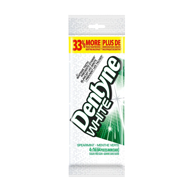 Dentyne White, Spearmint Sugar-free Gum - Pack of 4 (64 Pieces)