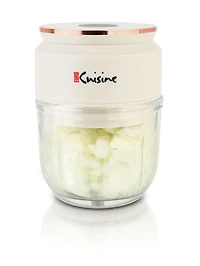 Hachoir Sans Fil/Rechargeable avec Cordon USB et Bol en Verre, Blanc