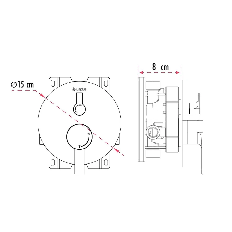 akuaplus® Matte Black 3-Way diverter Pressure Balance Bath Shower Valve Set round w/ 1-Setting Shower head and Spout