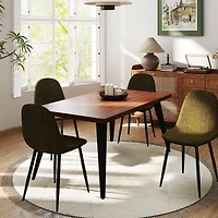 Homy Casa 63 inch Dining Set for 4, Large Faux Walnut Table with Fabric Upholstered Chairs, Green Fabric