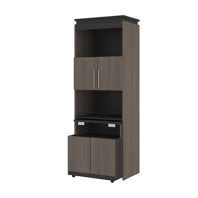 Bestar Orion 30W Shelving Unit w/ Fold-Out Desk in bark gray & graphite