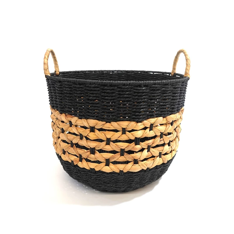 Hometrends Panier de rangement en papier et jacinthe d’eau tissés, grand Poignées