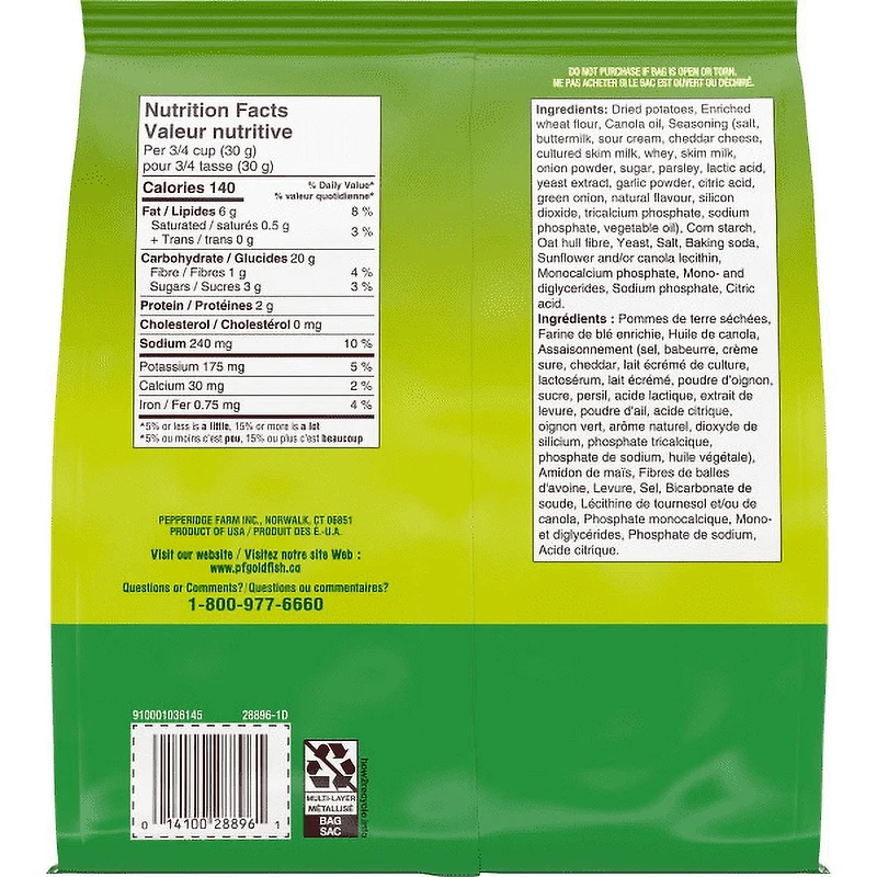 GoldfishMD CROUSTILLANTS Crème sure et oignon Mini-craquelins cuits au four; Sachet de 177 g GoldfishMD CROUSTILLANTS Crème sure et oignon Mini-craquelins cuits au four, sachet de 177 g