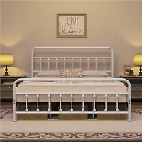 Fullfurnique Classic Iron Platform Bed Frame with High Headboard and Footboard, King, White