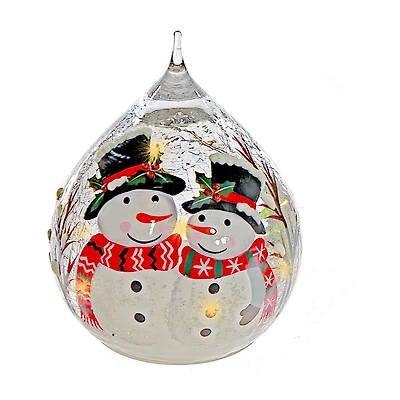 Led Crackled Glass Teardrop Decor (Double Snowman)