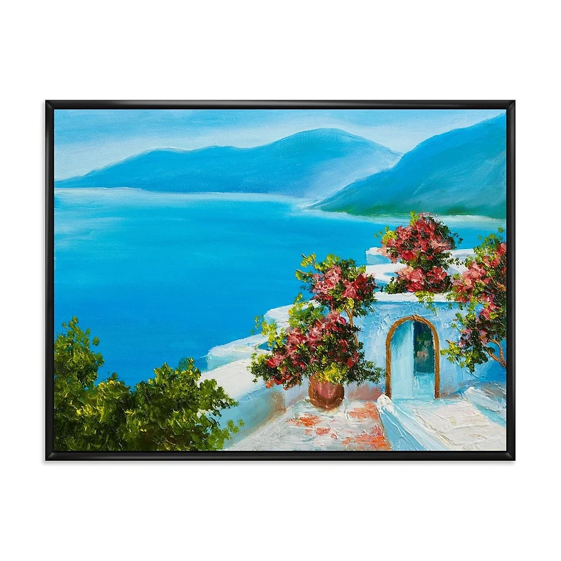 Designart Maison Près De La Mer Fleurs Colorées I ART MURAL À CADRE FLOTT