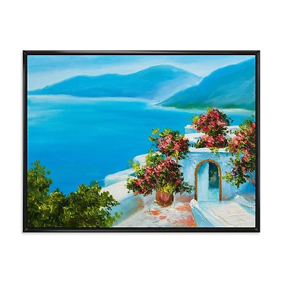 Designart Maison Près De La Mer Fleurs Colorées I ART MURAL À CADRE FLOTT