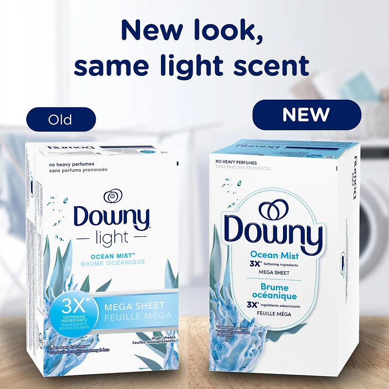 Downy Light Mega Dryer Sheets, Laundry Fabric Softener, Ocean Mist 120CT