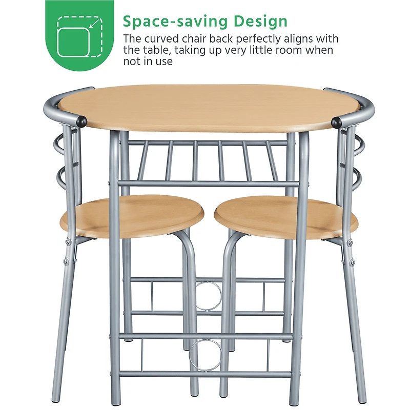 Fullfurnique Ensemble de salle à Manger Rond Moderne 3 Pièces avec Table et 2 Chaises Pieds en Acier, Naturel