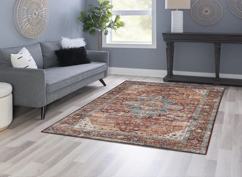 Tapis lavable Carter 5 pi x 7 pi rouille et ivoire