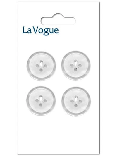 15 mm Bouton La Vogue 4-trous - Blanc Les boutons et les fermetures La Vogue offre un assortiment mode et contemporain de styles et de couleurs.