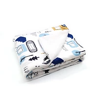 Marina Decoration Reversible Rich Printed Woven Fluffy Plush Soft Warm Flannel Fleece Children Throw Sherpa Kids Blanket, 40 x 50 Inch Cartoon Truck with White Base Pattern