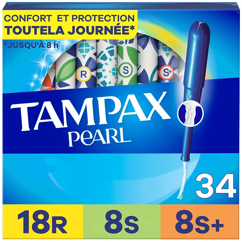Tampons Tampax Pearl avec tresse anti-fuites, degré d’absorption régulier/super/super plus, emballage multiple, non parfumés, 34 tampons