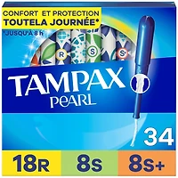 Tampons Tampax Pearl avec tresse anti-fuites, degré d’absorption régulier/super/super plus, emballage multiple, non parfumés, 34 tampons