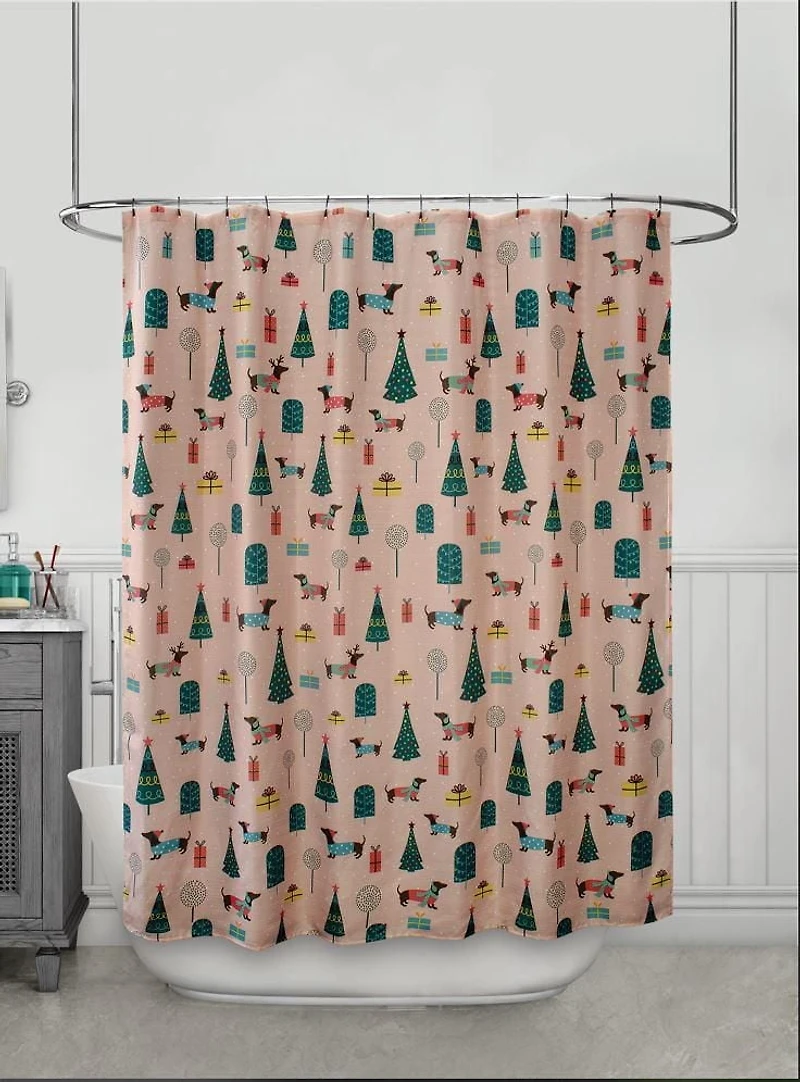 Holiday Hotdog Holiday Time Fabric Shower Curtain