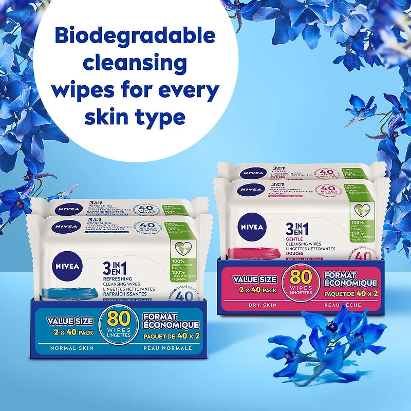 NIVEA 3-in-1 Biodegradable Normal Skin Cleansing Wipes