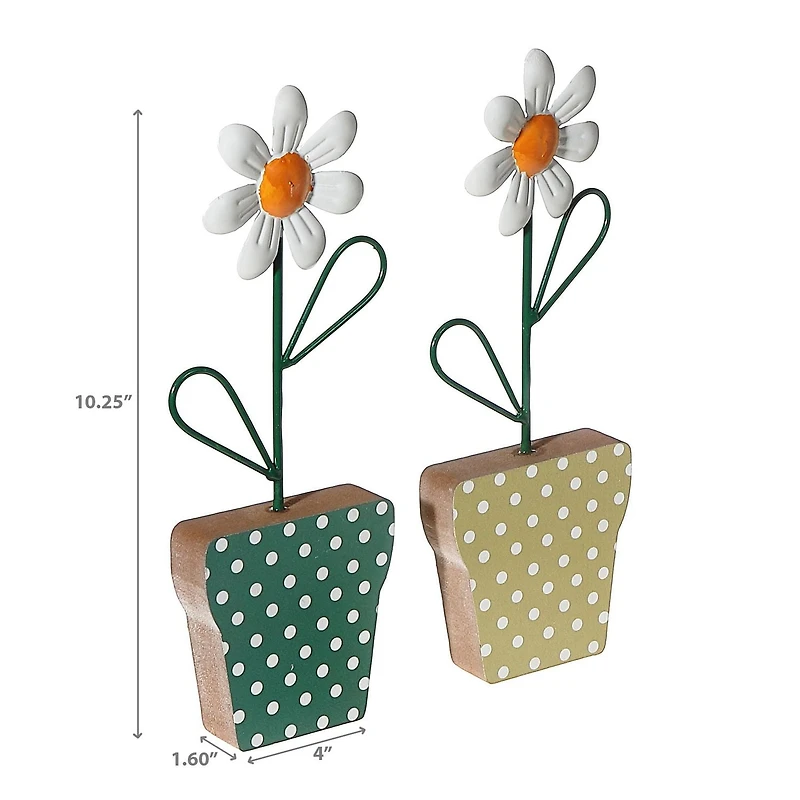 IH Casa Decor Galvanized Daisy On Wood Stand Asstd - Ensemble De 2